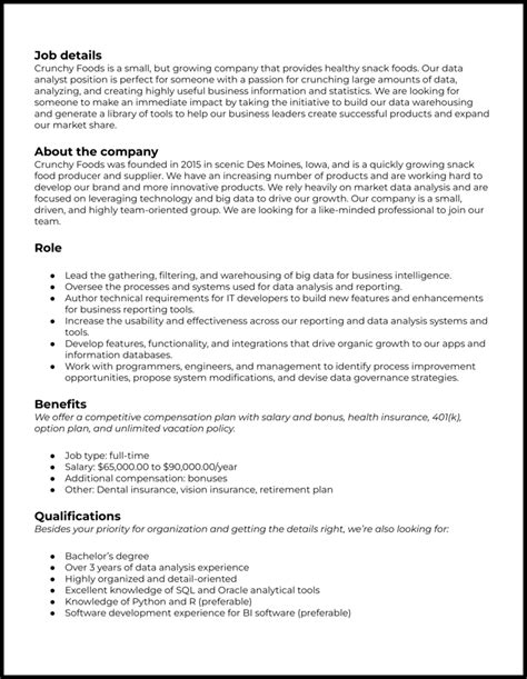 Information Analyst Job Description .